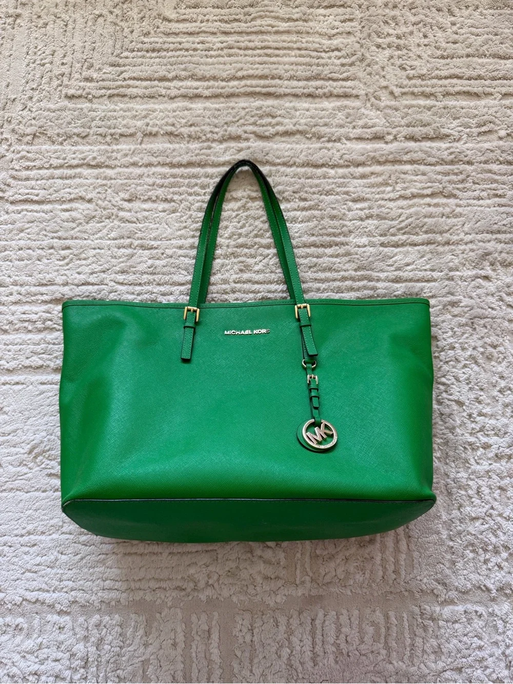 green Michael Kors Jet Set Tote Saffiano leather